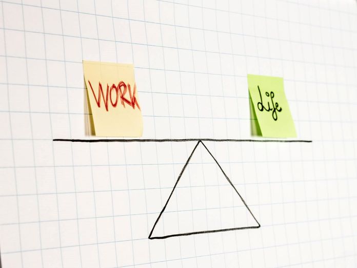 Work-Life-Balance wird malerisch auf einem Flipchart dargestellt.